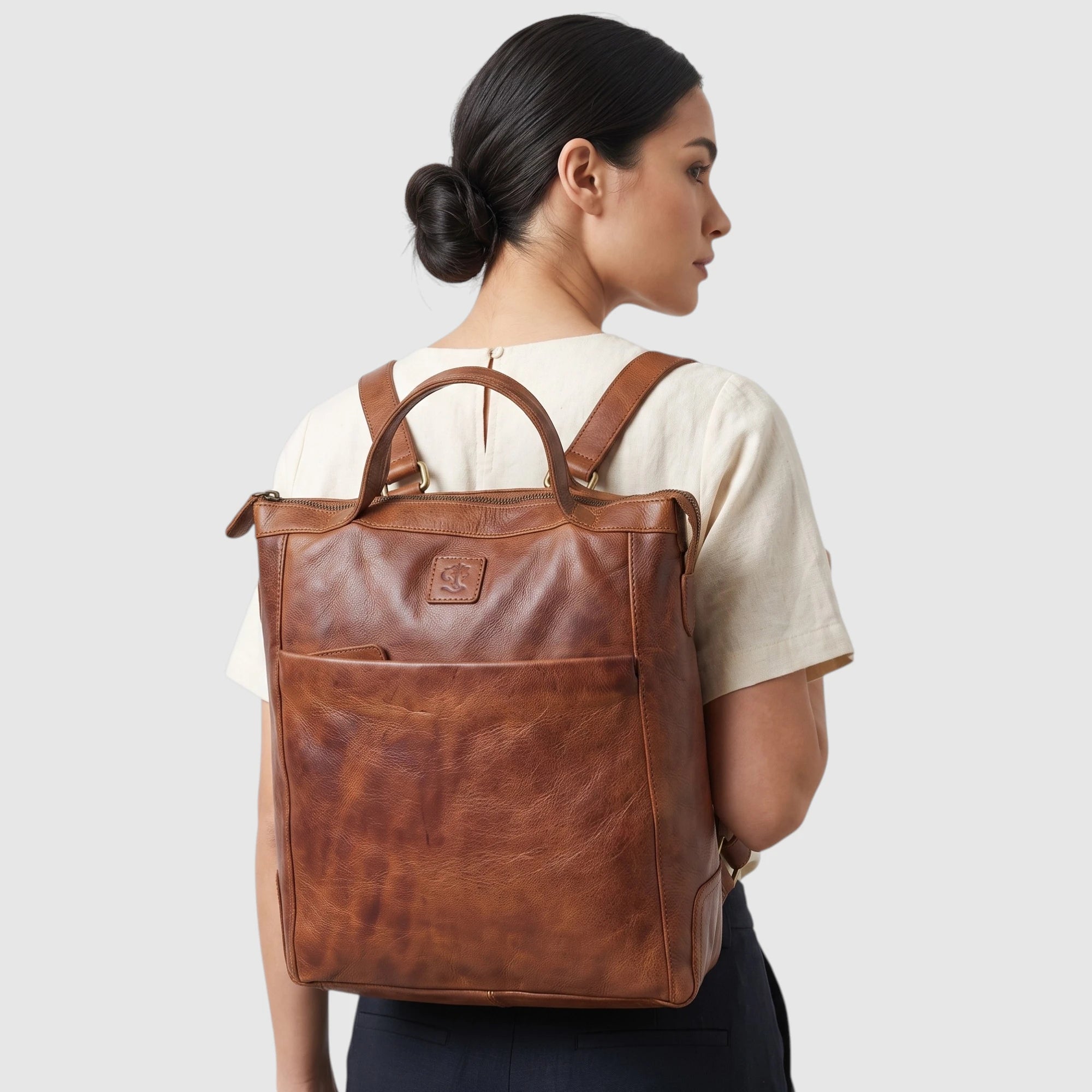 Siena Convertible Leather Backpack – Saddle Tan