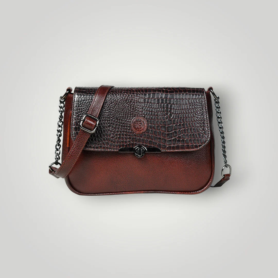 Regal Noir Croc Handbag - Maroon colour