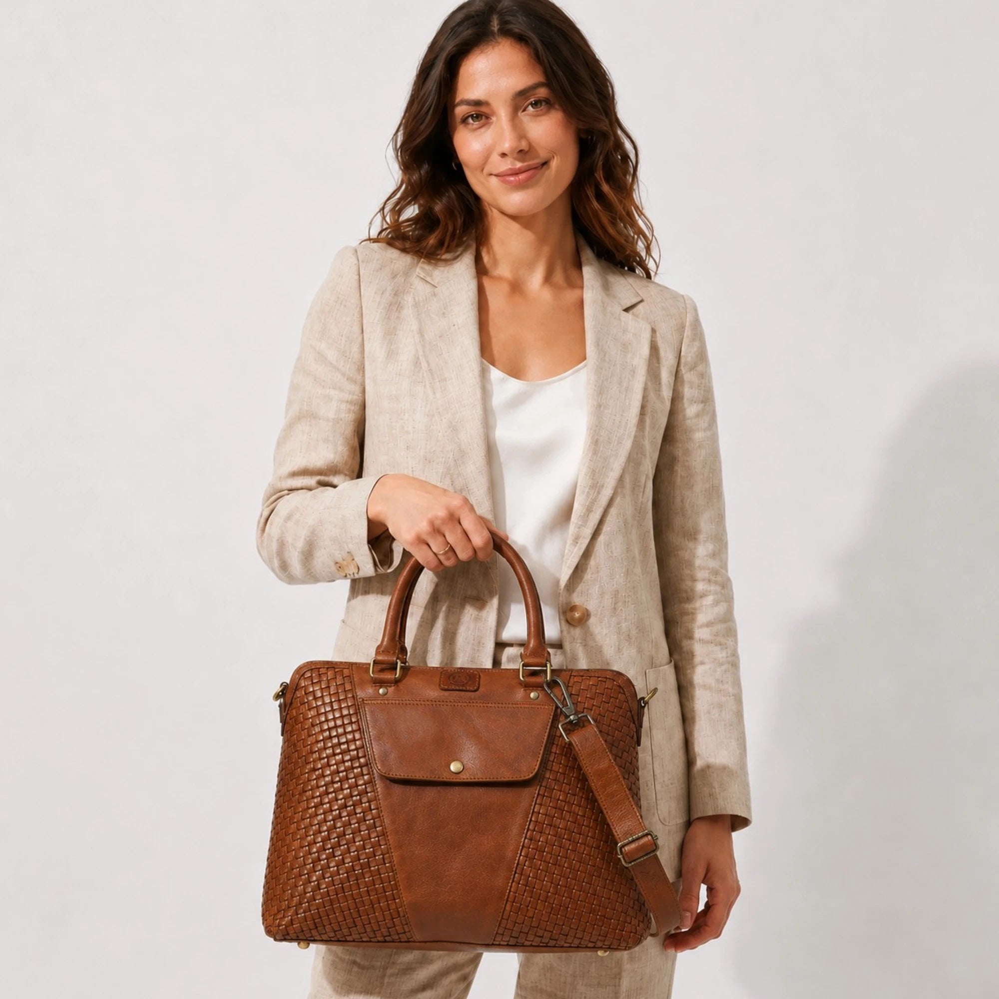 Verona Woven Leather Work Tote – Tan