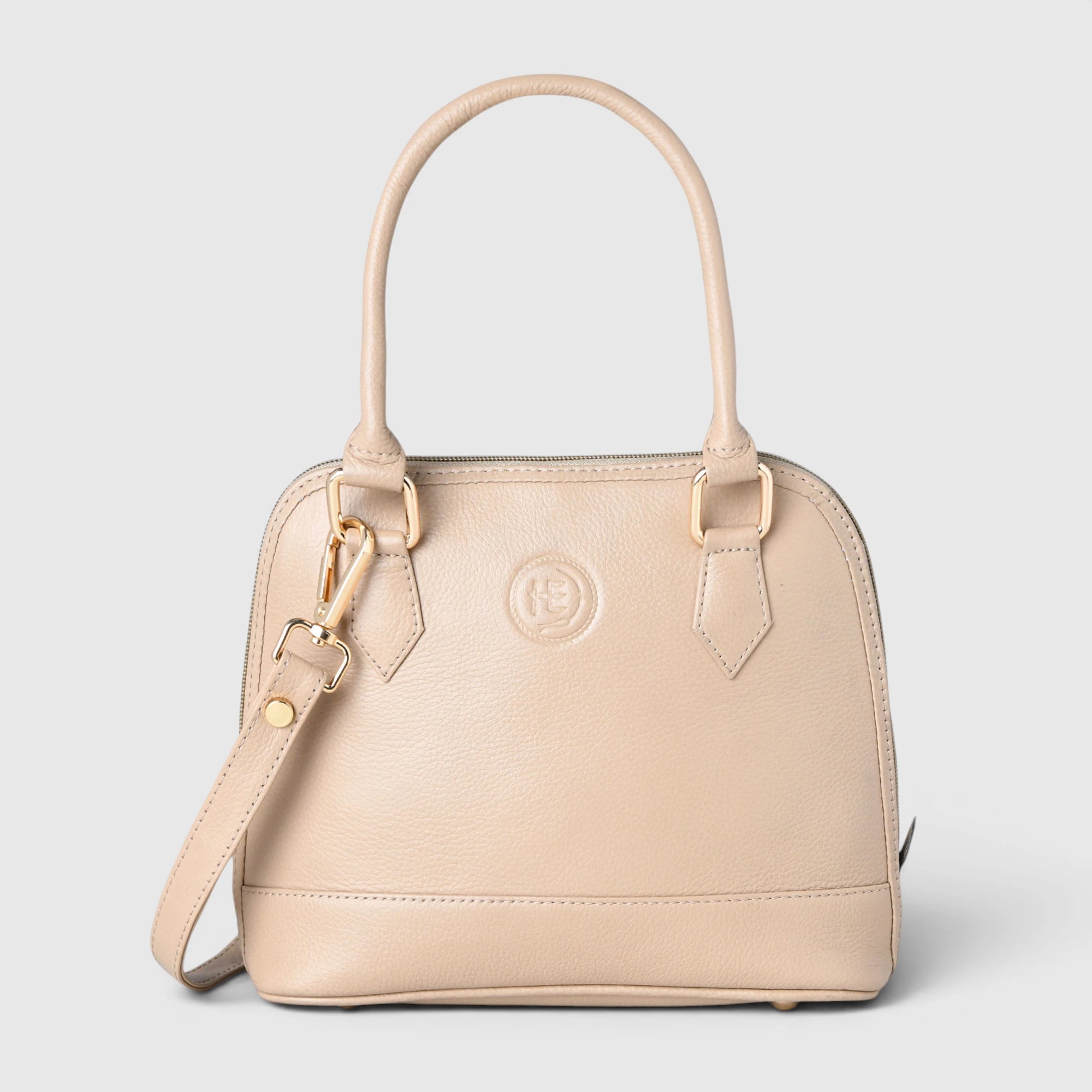 The Monroe Classic Leather Satchel - Beige Colour