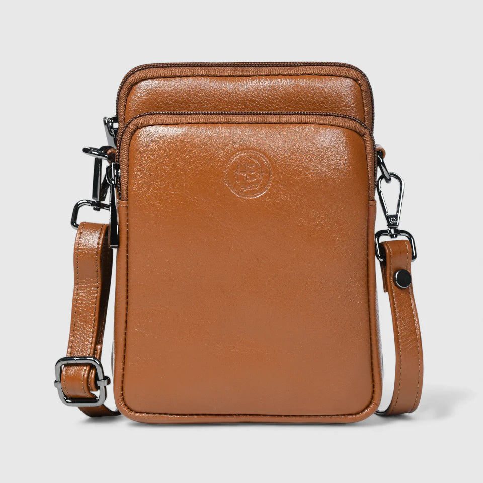 AmberStride Leather Sling Bag – Tan Colour