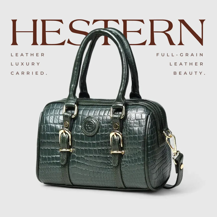 Emerald Luxe Croc Satchel Bag - Rich Green