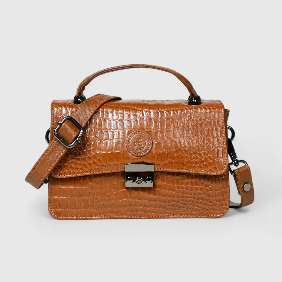 Imperial Croc Luxe Satchel Bag - Tan Colour