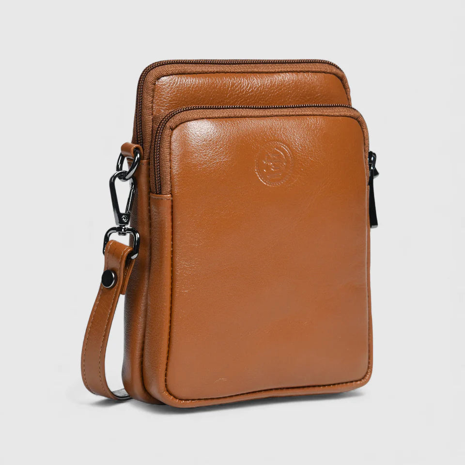 AmberStride Leather Sling Bag – Tan Colour