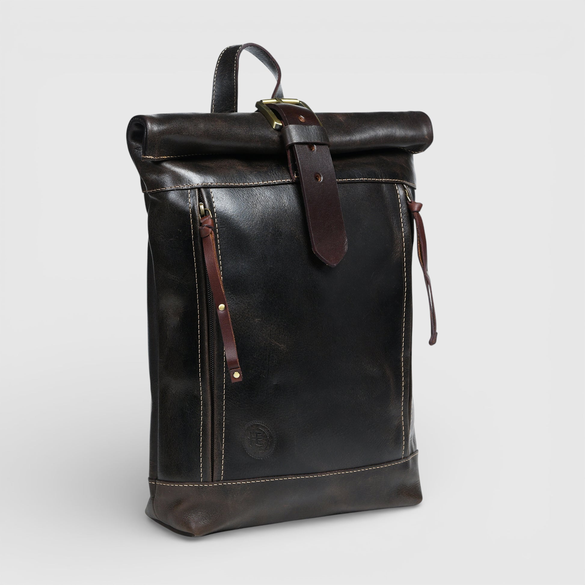 Explorer Vintage Leather Roll-Top Backpack | Espresso Brown
