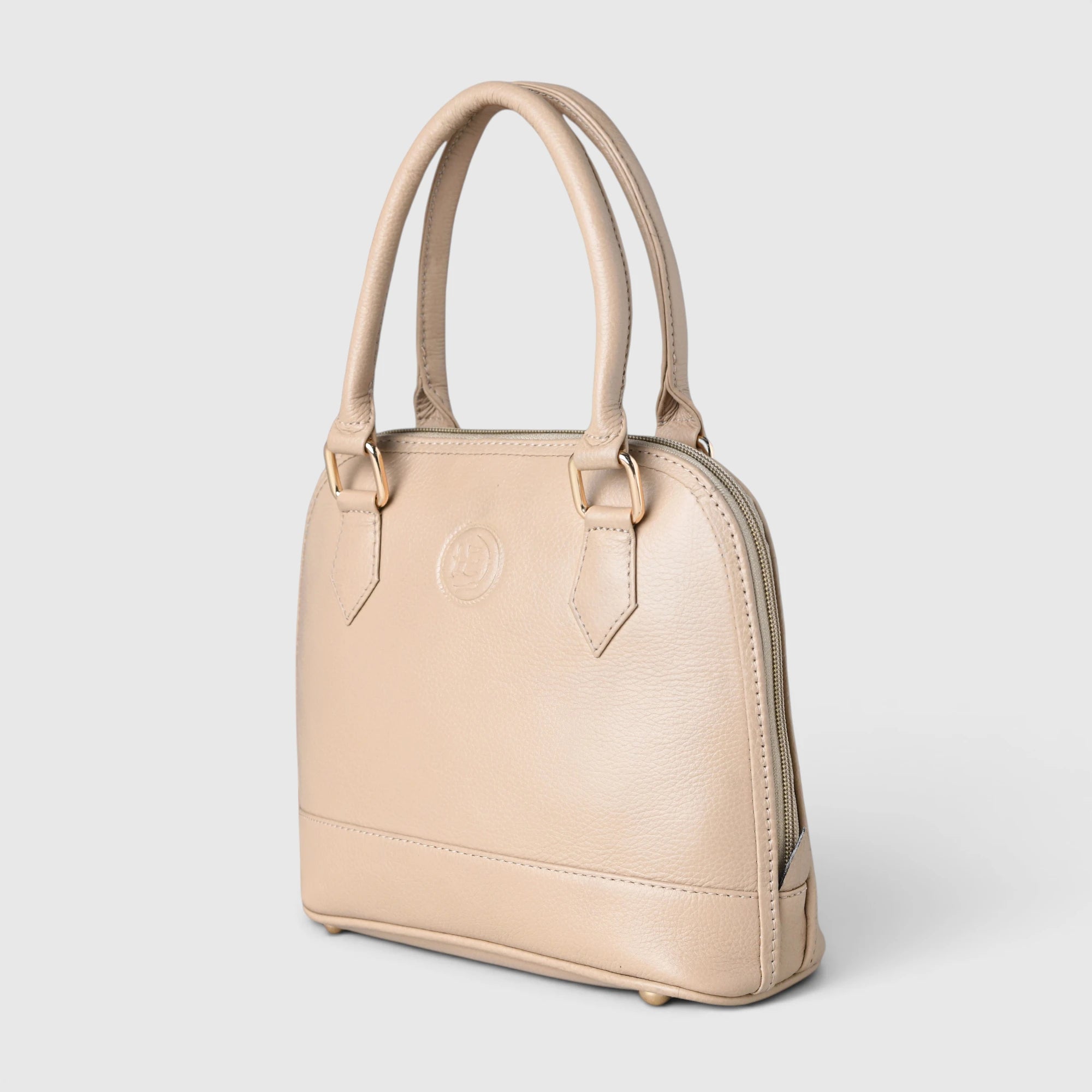 The Monroe Classic Leather Satchel - Beige Colour