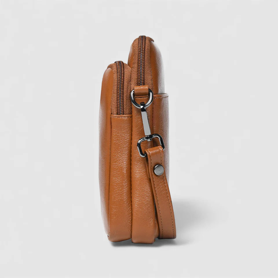 AmberStride Leather Sling Bag – Tan Colour