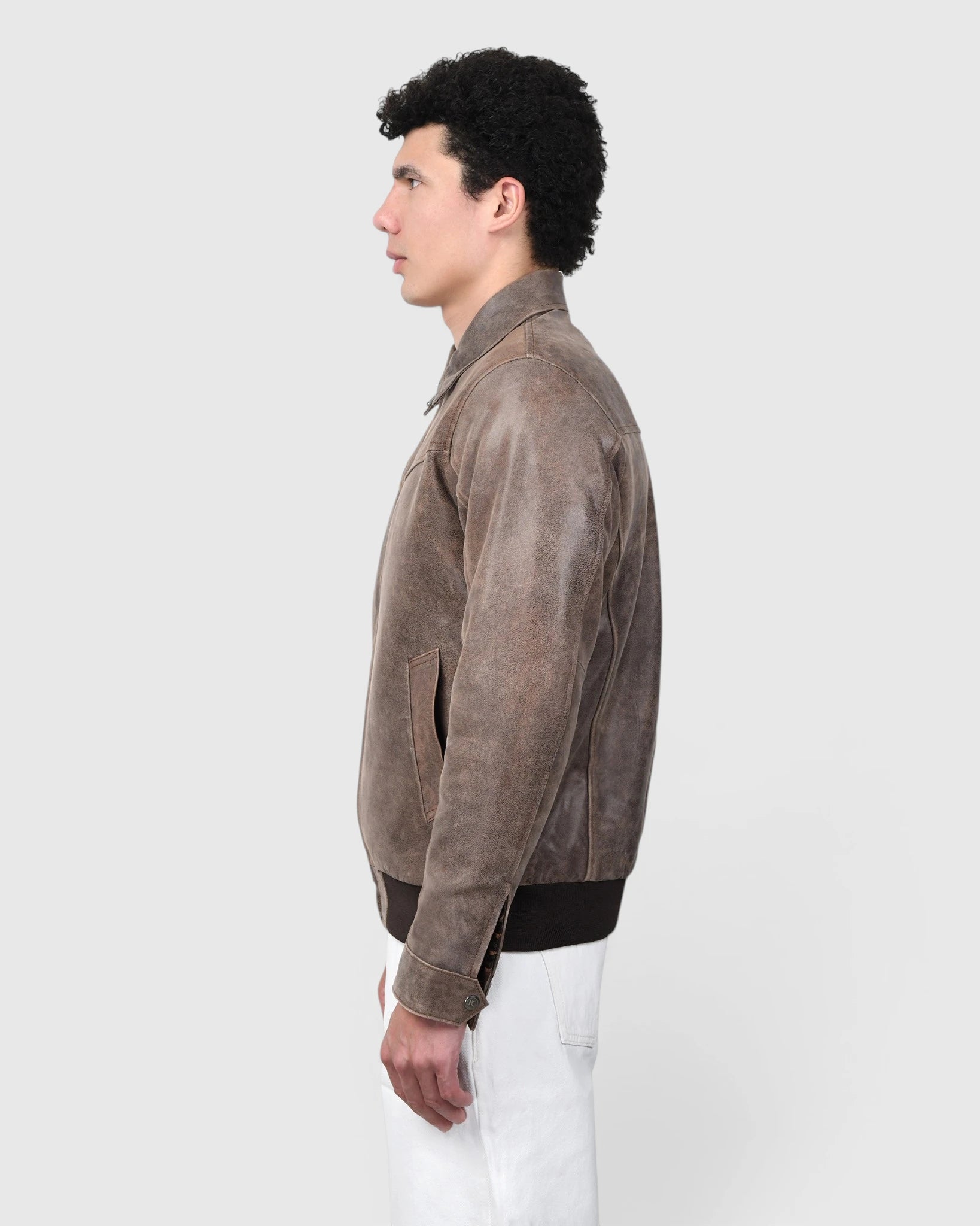 Heritage Drift Leather Bomber Jacket – Vintage Taupe