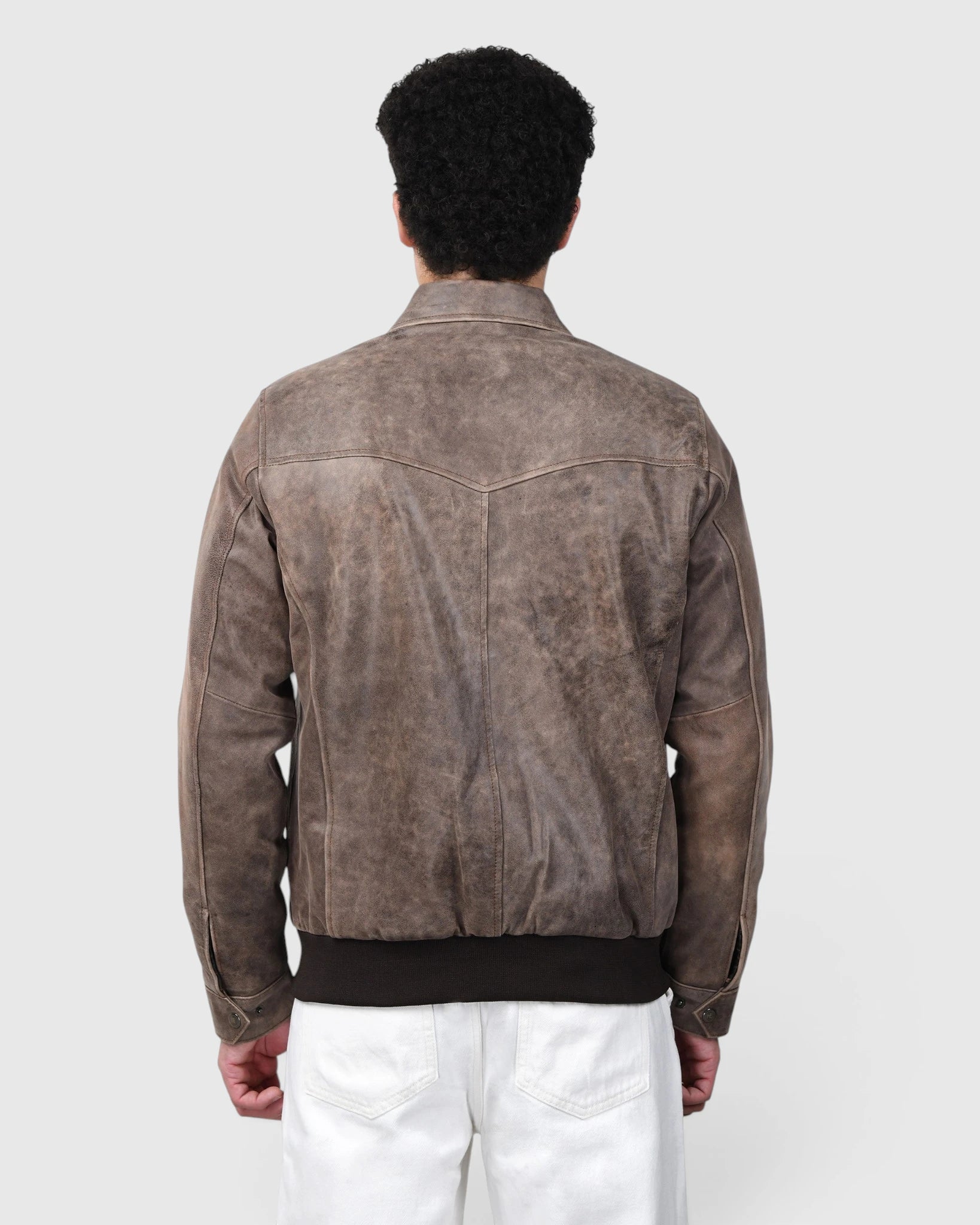 Heritage Drift Leather Bomber Jacket – Vintage Taupe