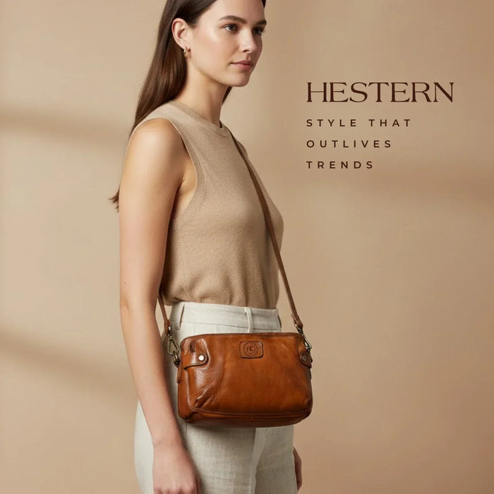 Classic Cognac Leather Women's Handbag - Tan colour