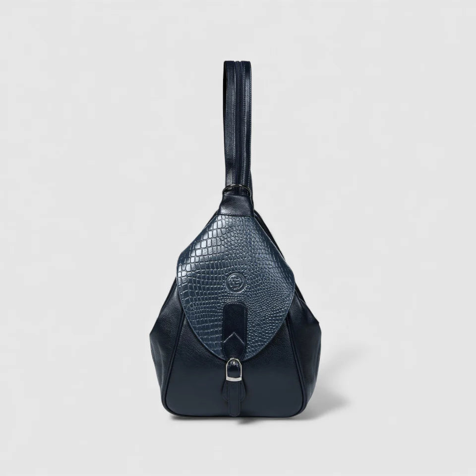 Croco Leather Shoulder Bag - Navy Blue
