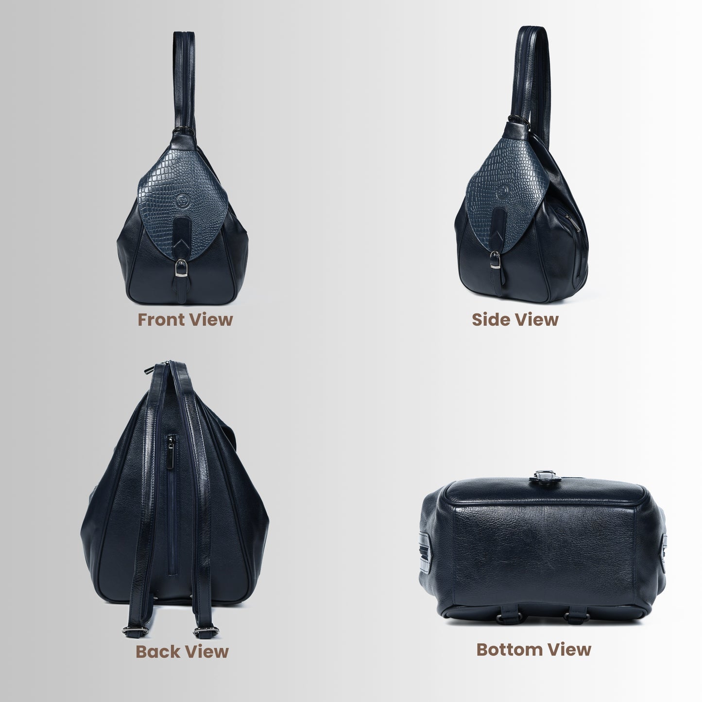 Croco Leather Shoulder Bag - Navy Blue