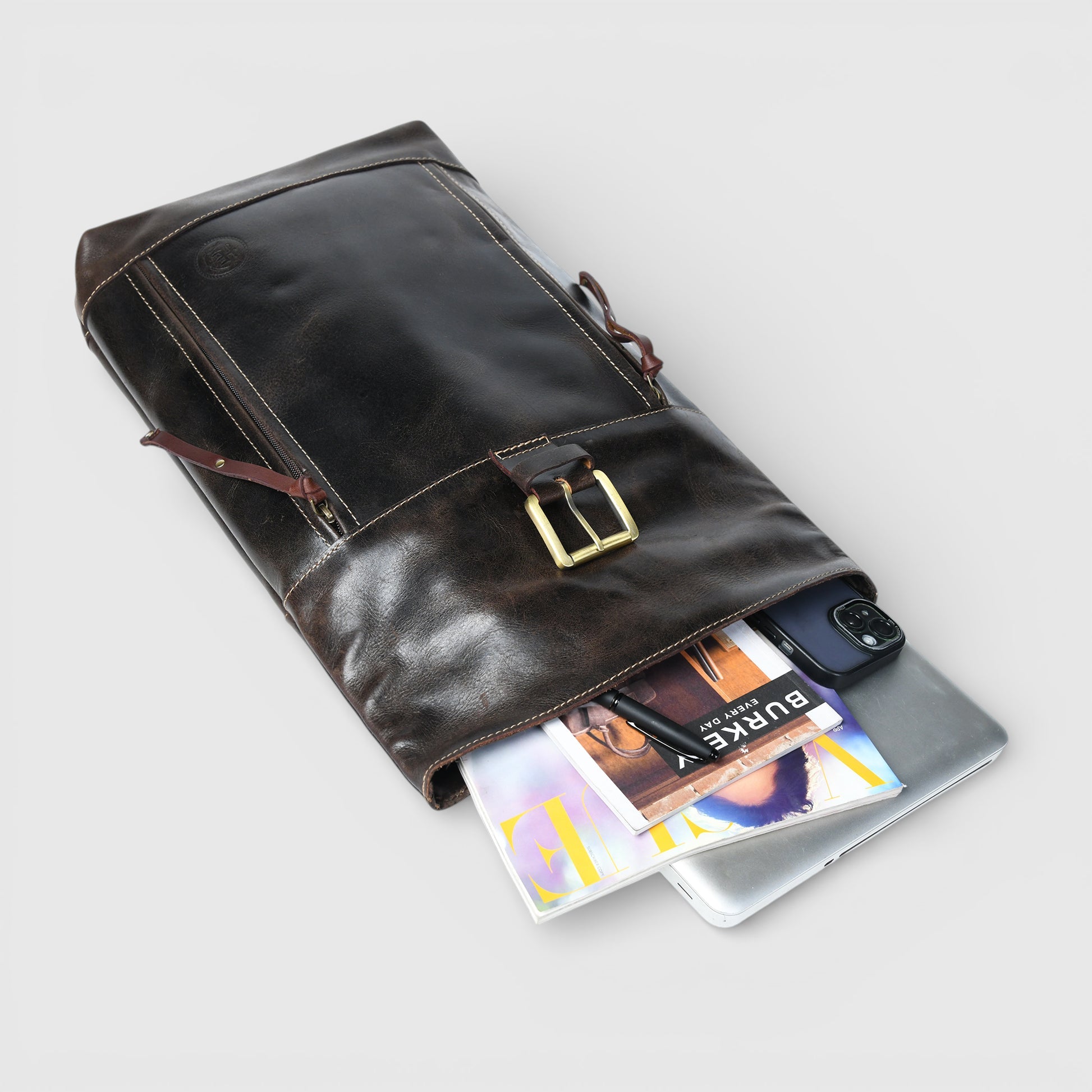 Explorer Vintage Leather Roll-Top Backpack | Espresso Brown