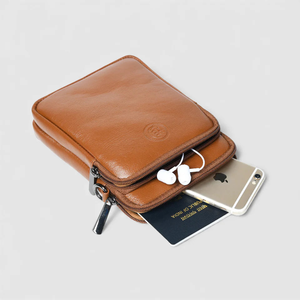 AmberStride Leather Sling Bag – Tan Colour