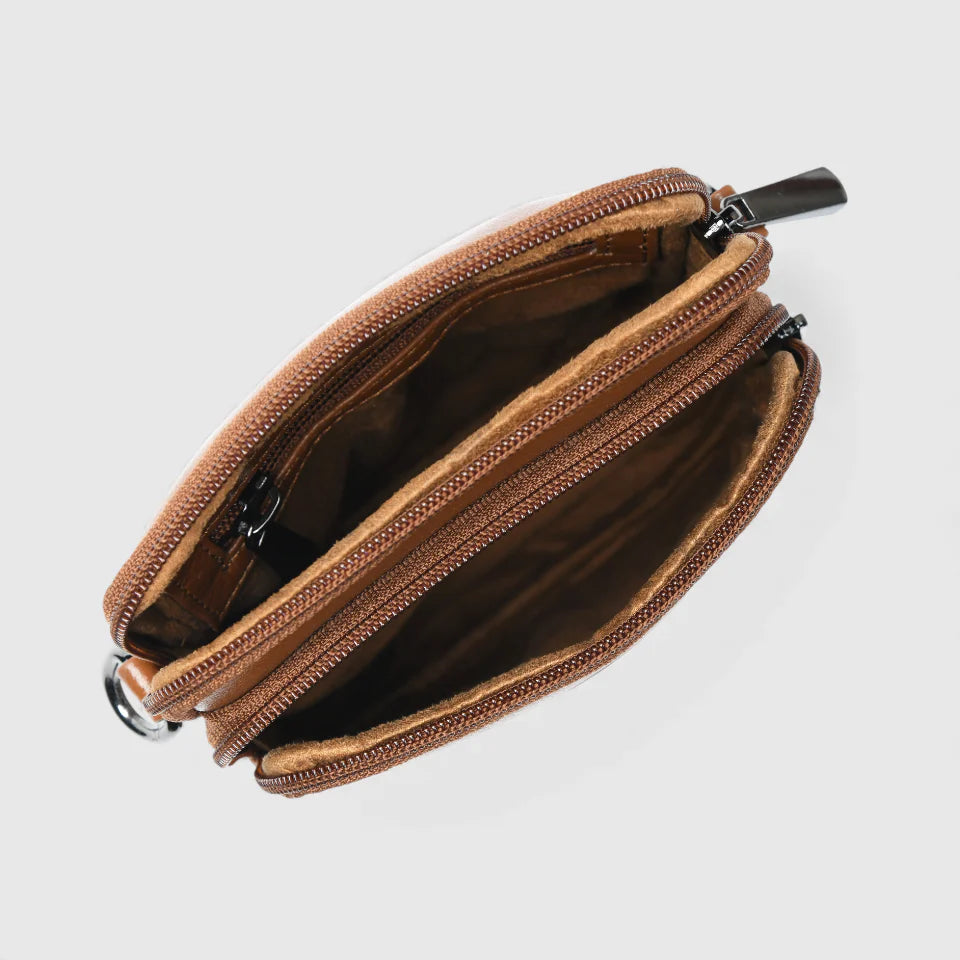 AmberStride Leather Sling Bag – Tan Colour
