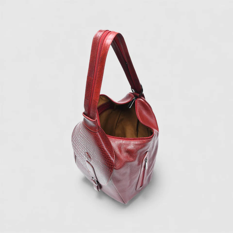 Croco Leather Shoulder Bag - Red Colour