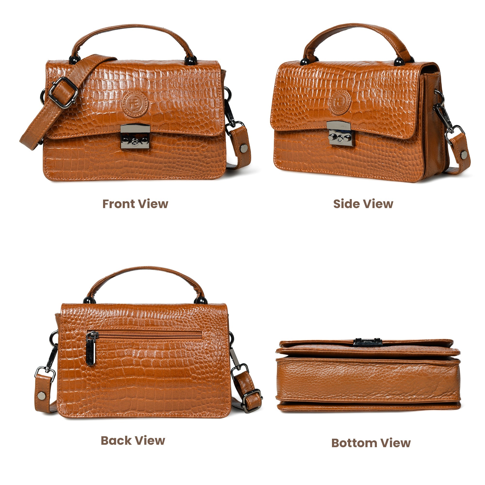 Imperial Croc Luxe Satchel Bag - Tan Colour