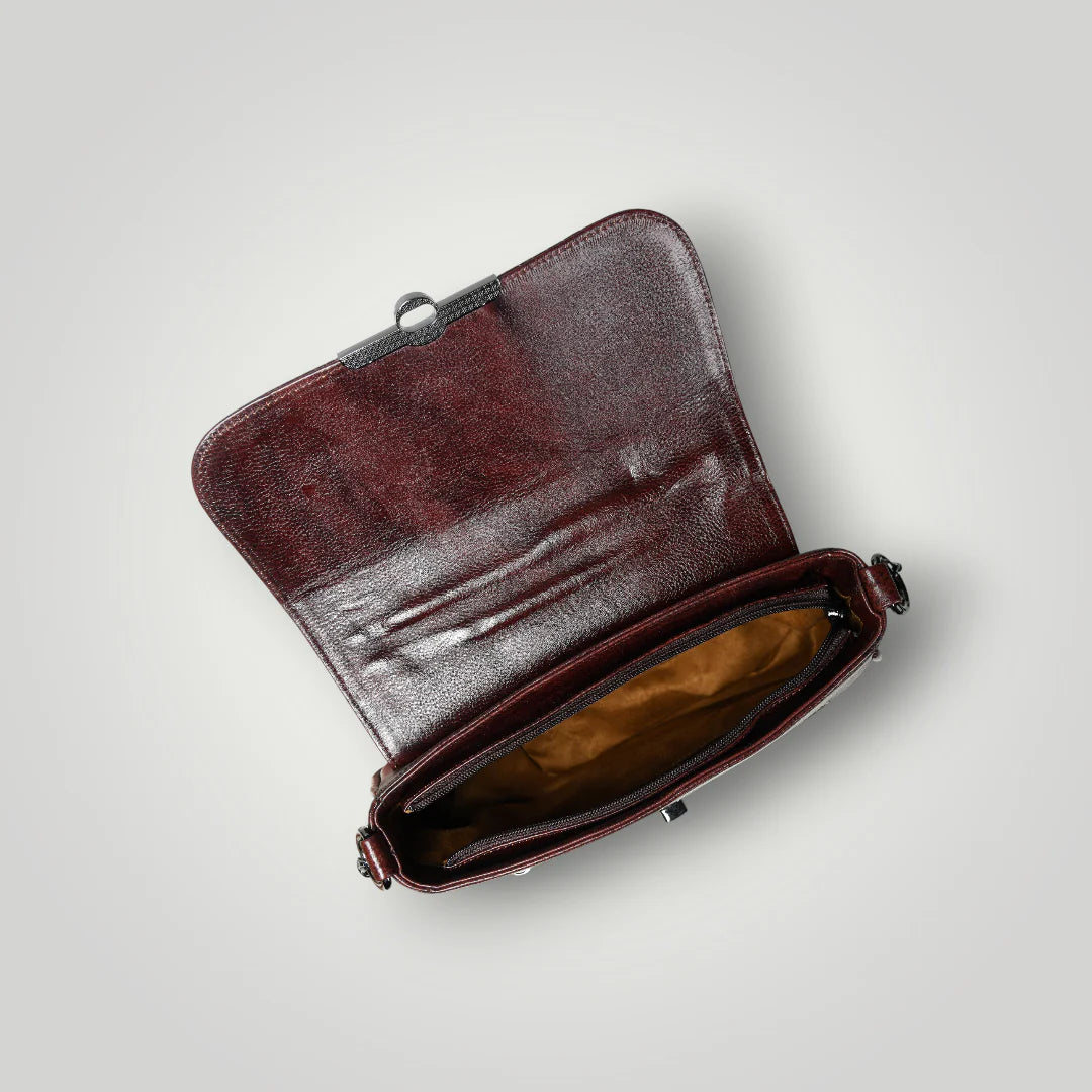 Regal Noir Croc Handbag - Maroon colour