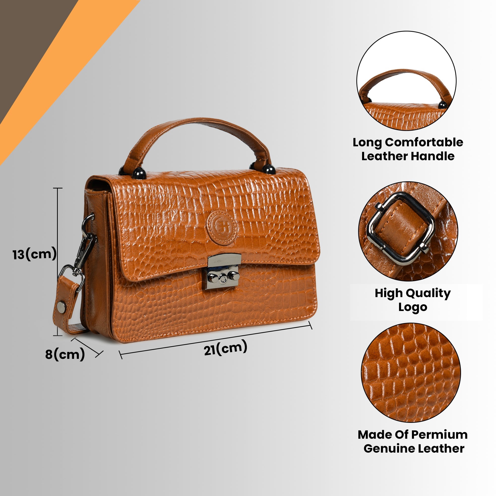Imperial Croc Luxe Satchel Bag - Tan Colour