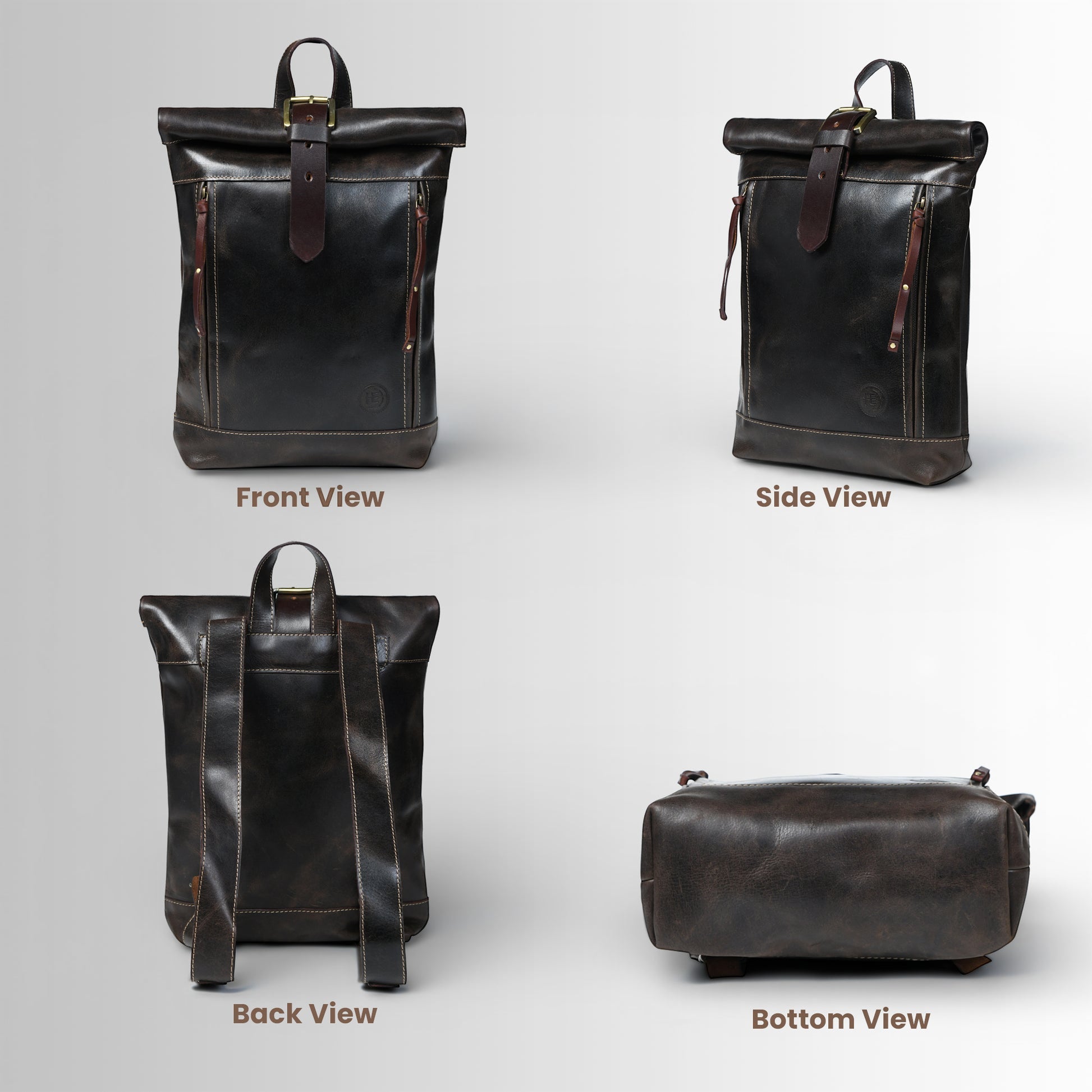 Explorer Vintage Leather Roll-Top Backpack | Espresso Brown