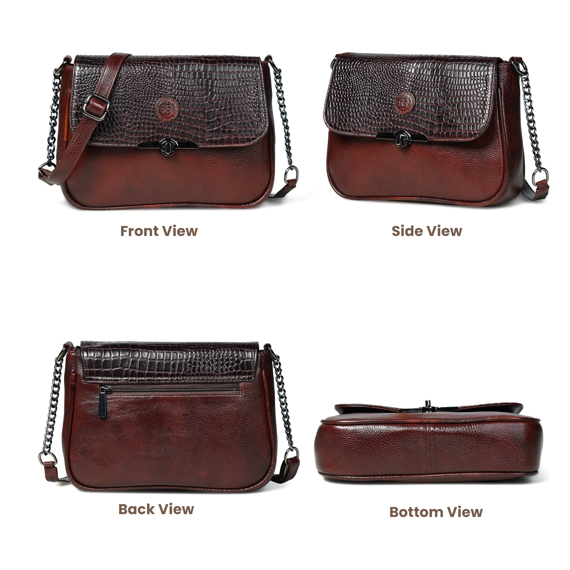 Regal Noir Croc Handbag - Maroon colour