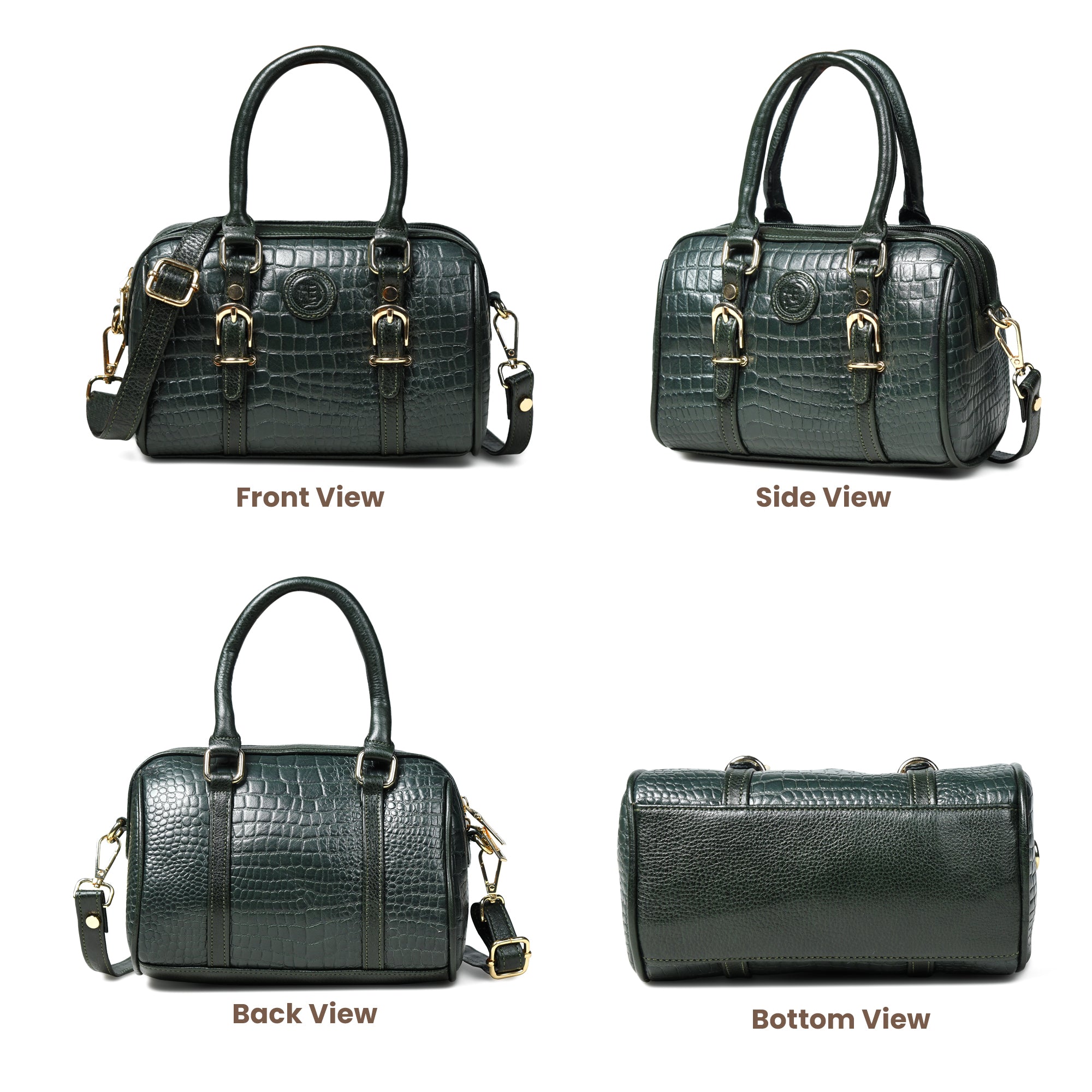 Emerald Luxe Croc Satchel Bag - Rich Green
