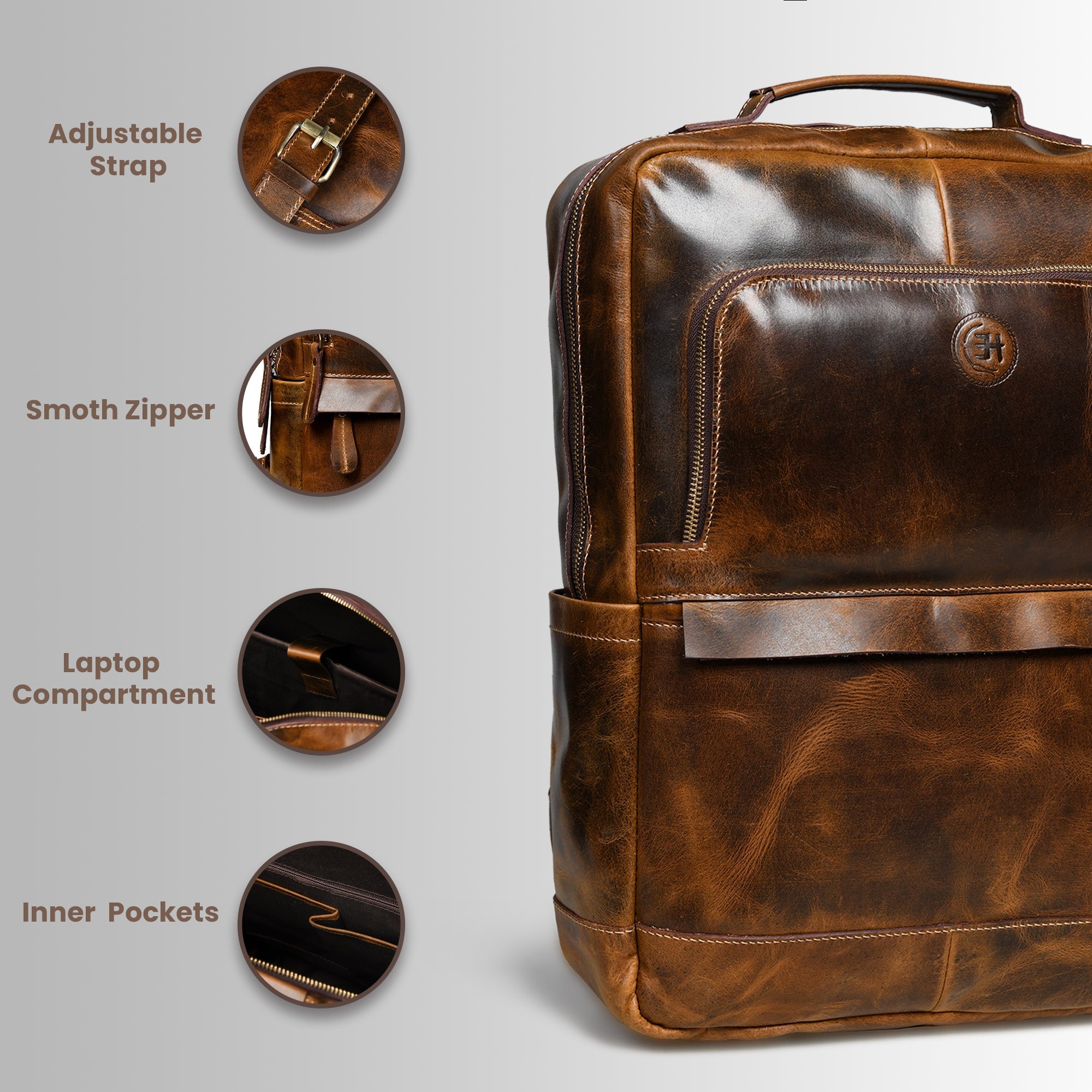 Alpine Vintage Leather Laptop Backpack - Brown Colour