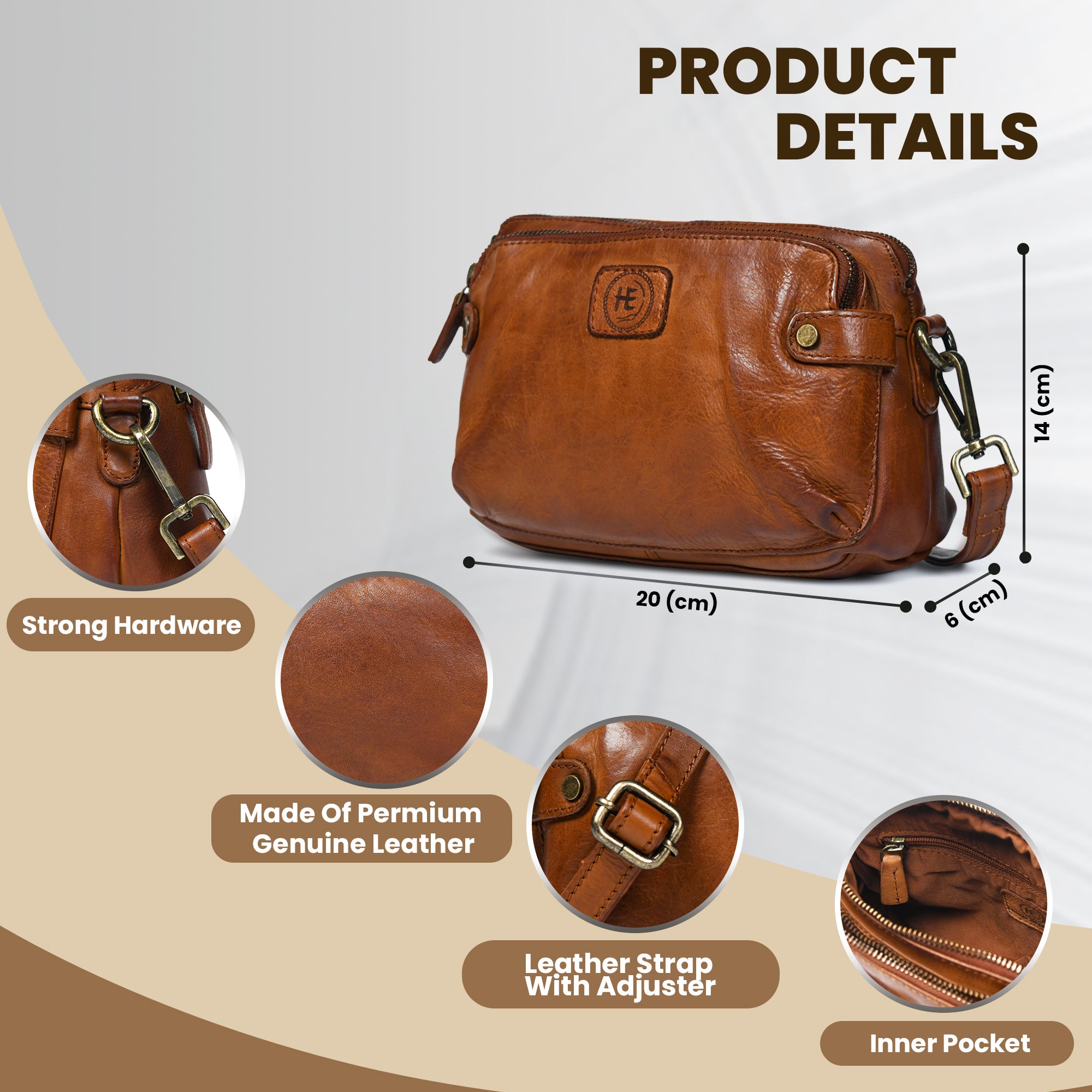 Classic Cognac Leather Women's Handbag - Tan colour
