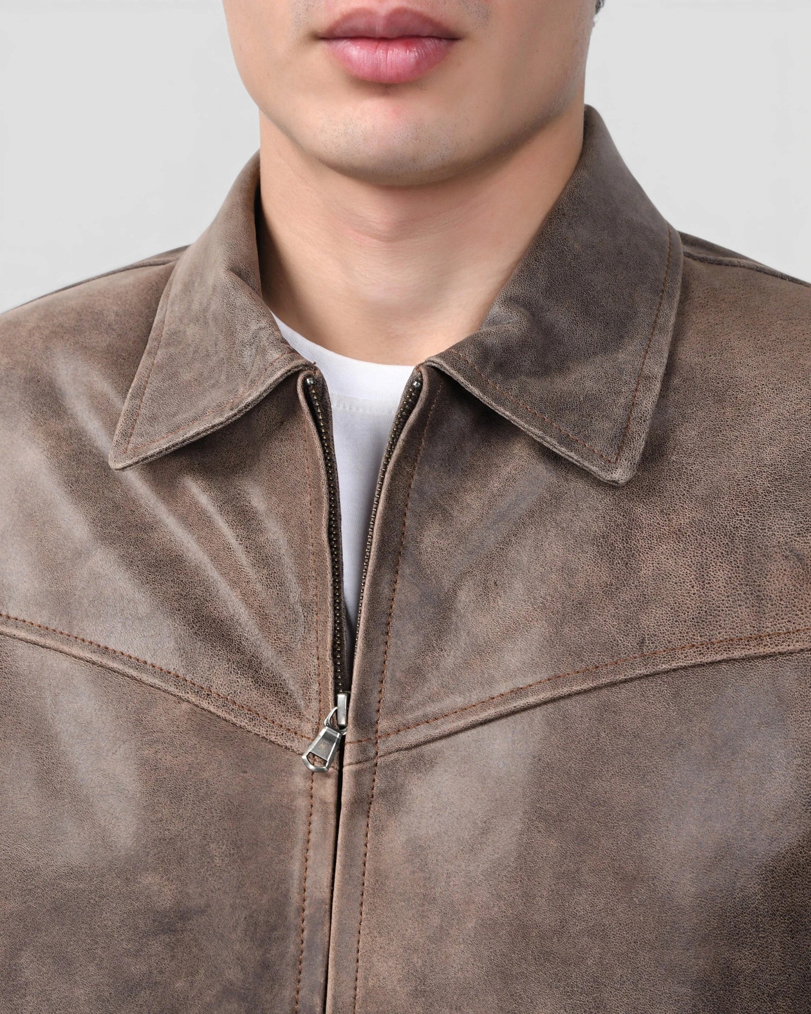 Heritage Drift Leather Bomber Jacket – Vintage Taupe
