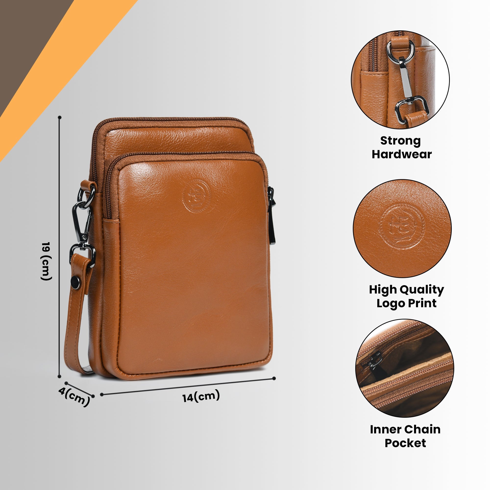 AmberStride Leather Sling Bag – Tan Colour