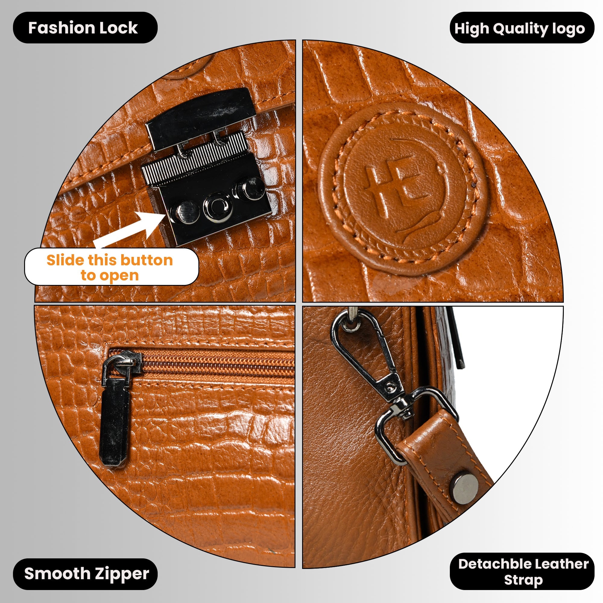 Imperial Croc Luxe Satchel Bag - Tan Colour