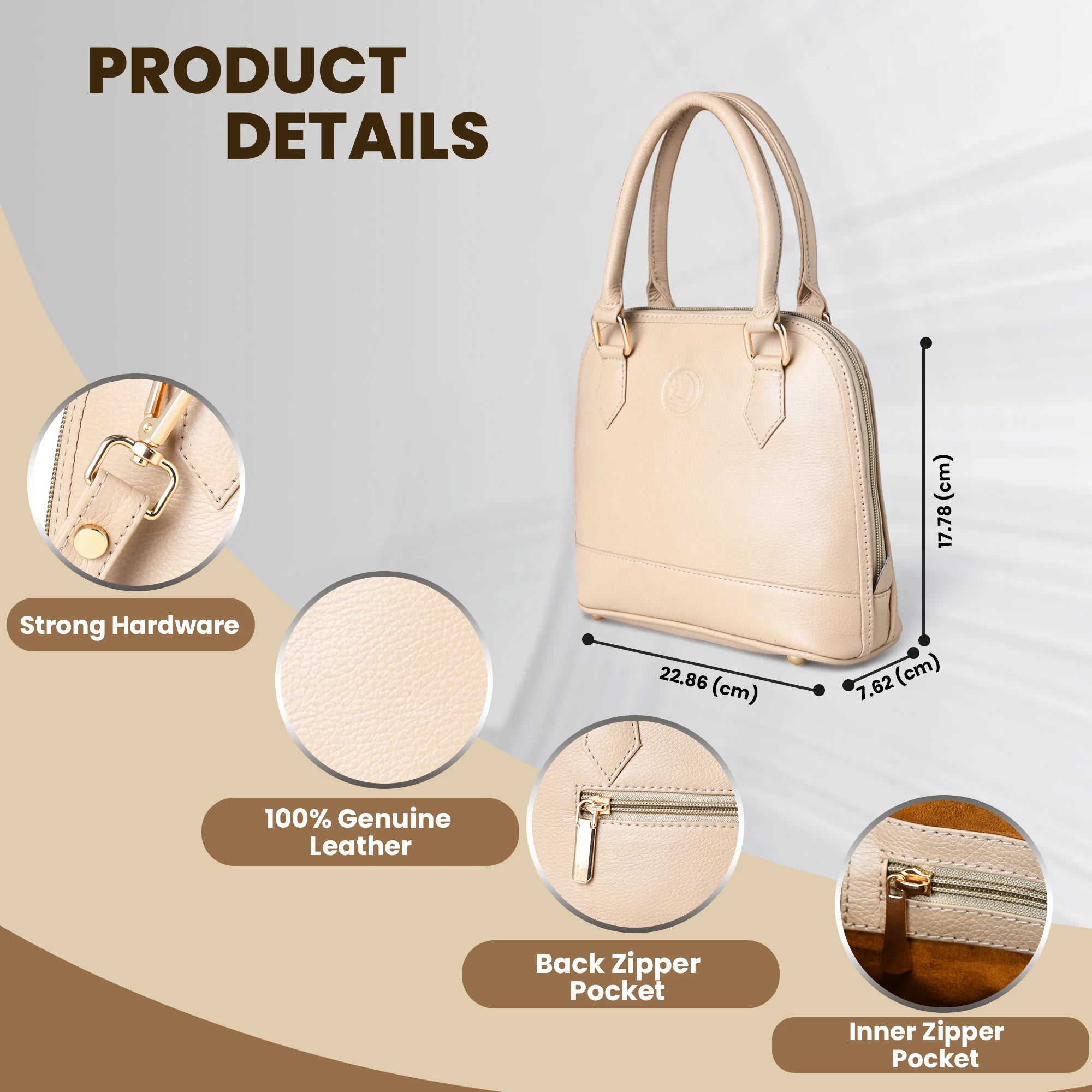 The Monroe Classic Leather Satchel - Beige Colour