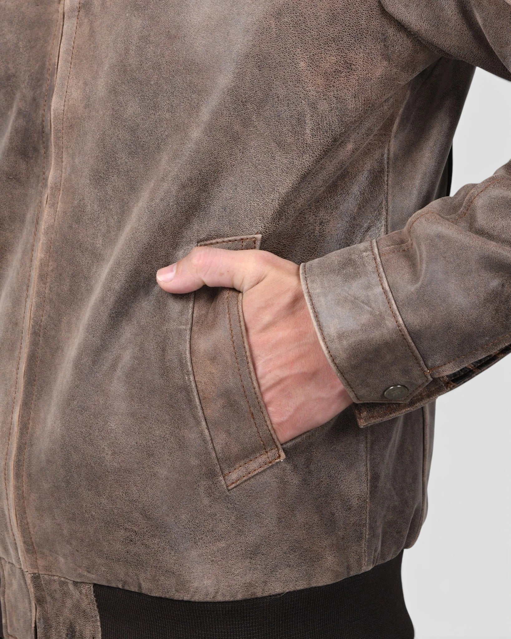 Heritage Drift Leather Bomber Jacket – Vintage Taupe