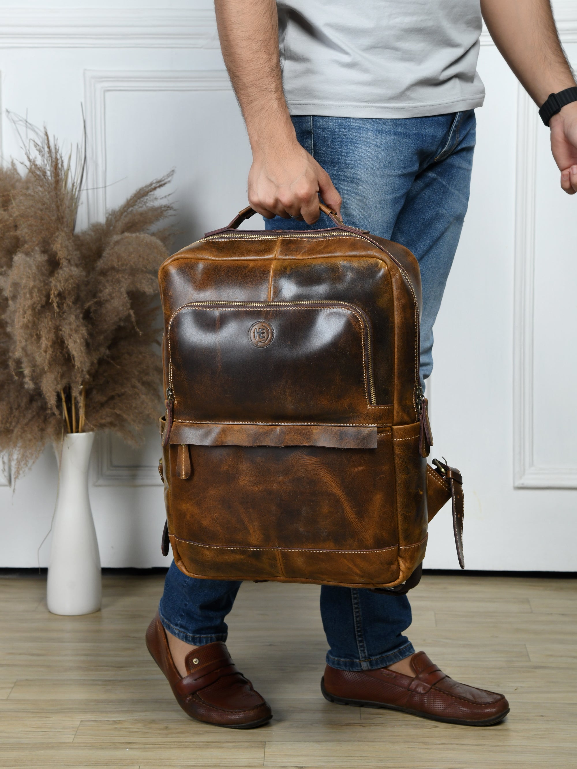 Alpine Vintage Leather Laptop Backpack - Brown Colour