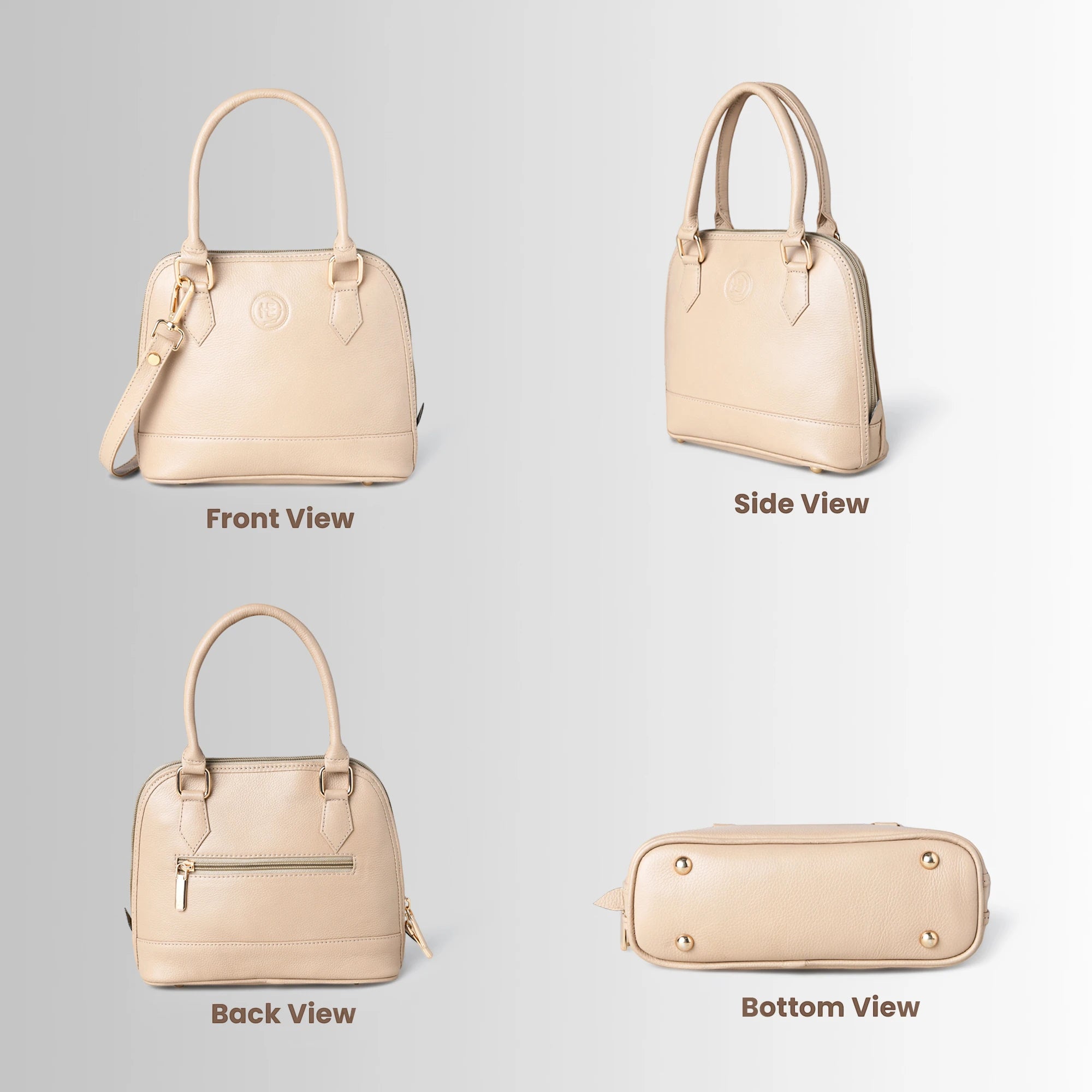 The Monroe Classic Leather Satchel - Beige Colour