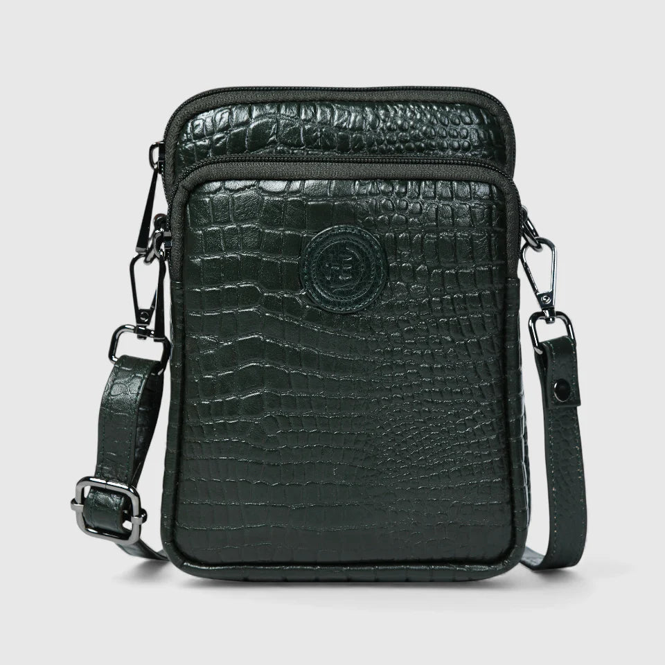 Croc Luxe Leather Sling Bag – Rich Green