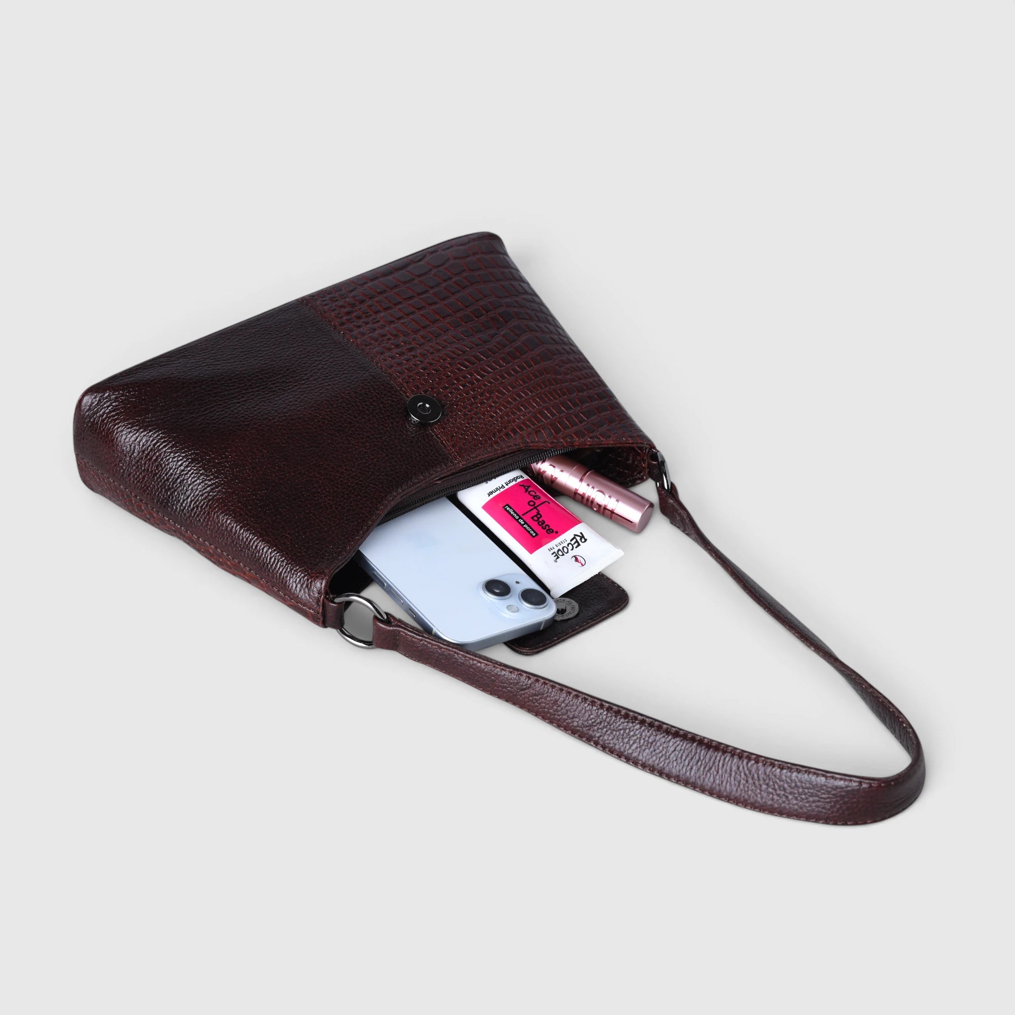 Luna Croco Full Grain Leather Shoulder Bag – Maroon Colour