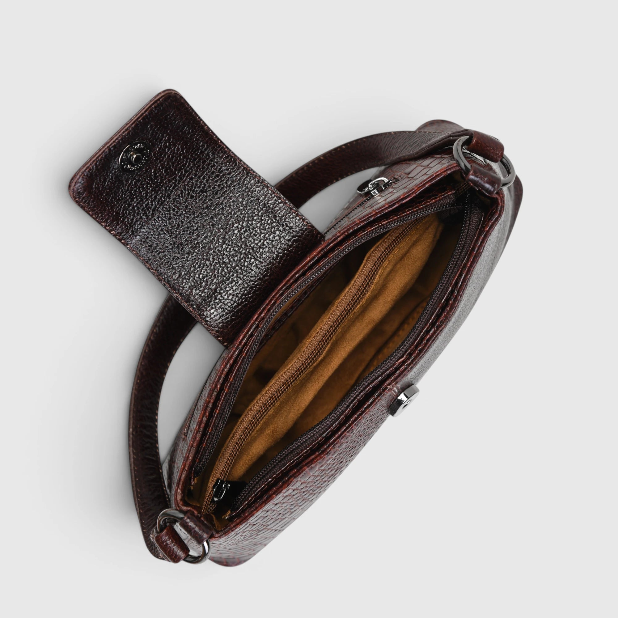 Luna Croco Full Grain Leather Shoulder Bag – Maroon Colour