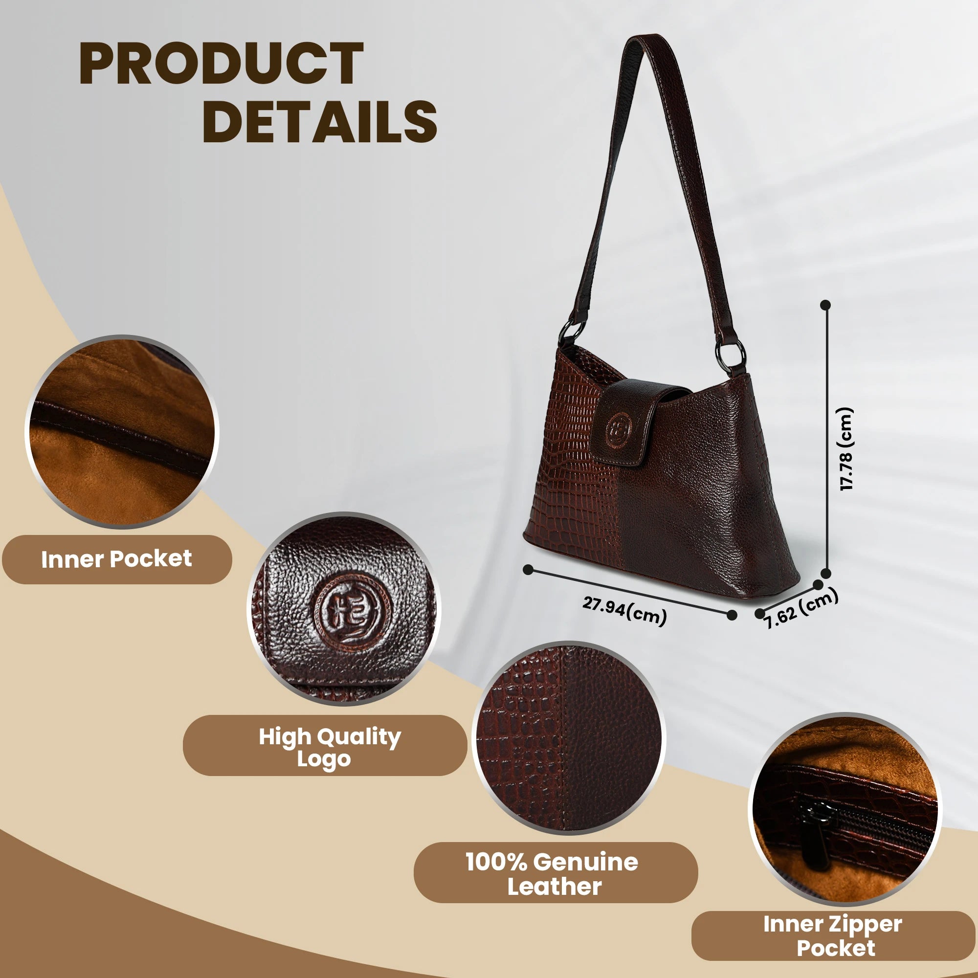 Luna Croco Full Grain Leather Shoulder Bag – Maroon Colour
