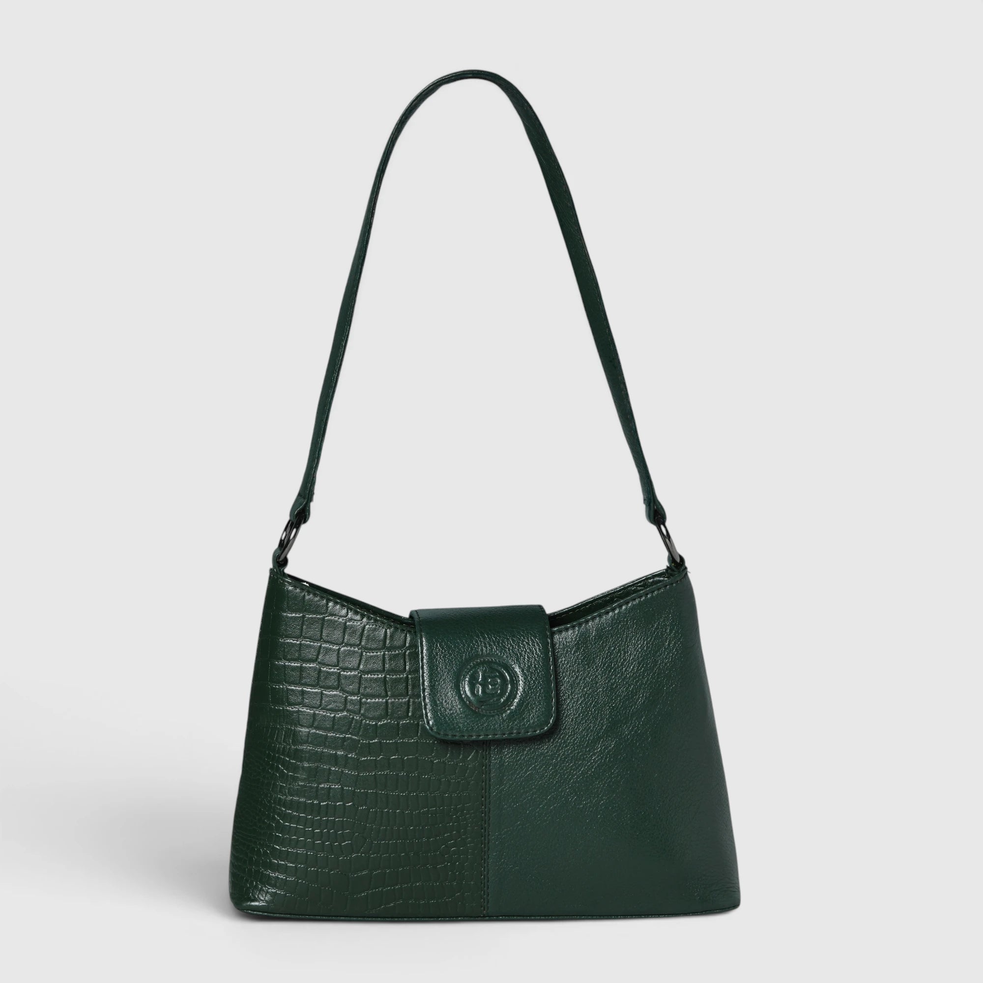 Luna Croco Full Grain Leather Handbag – Forest Green