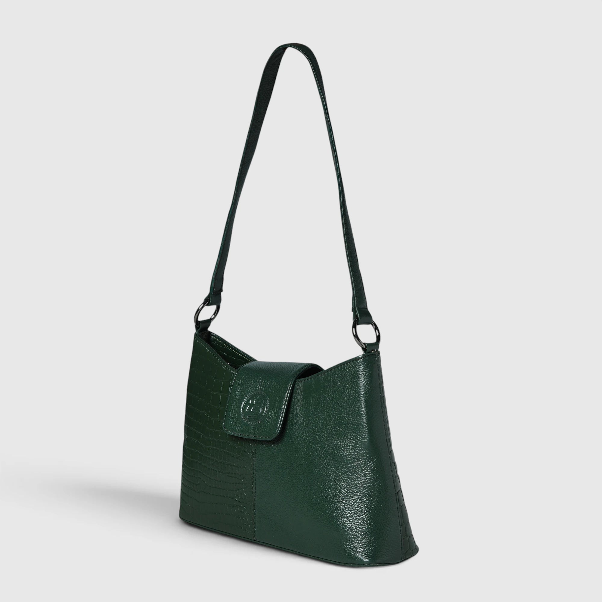 Luna Croco Full Grain Leather Handbag – Forest Green