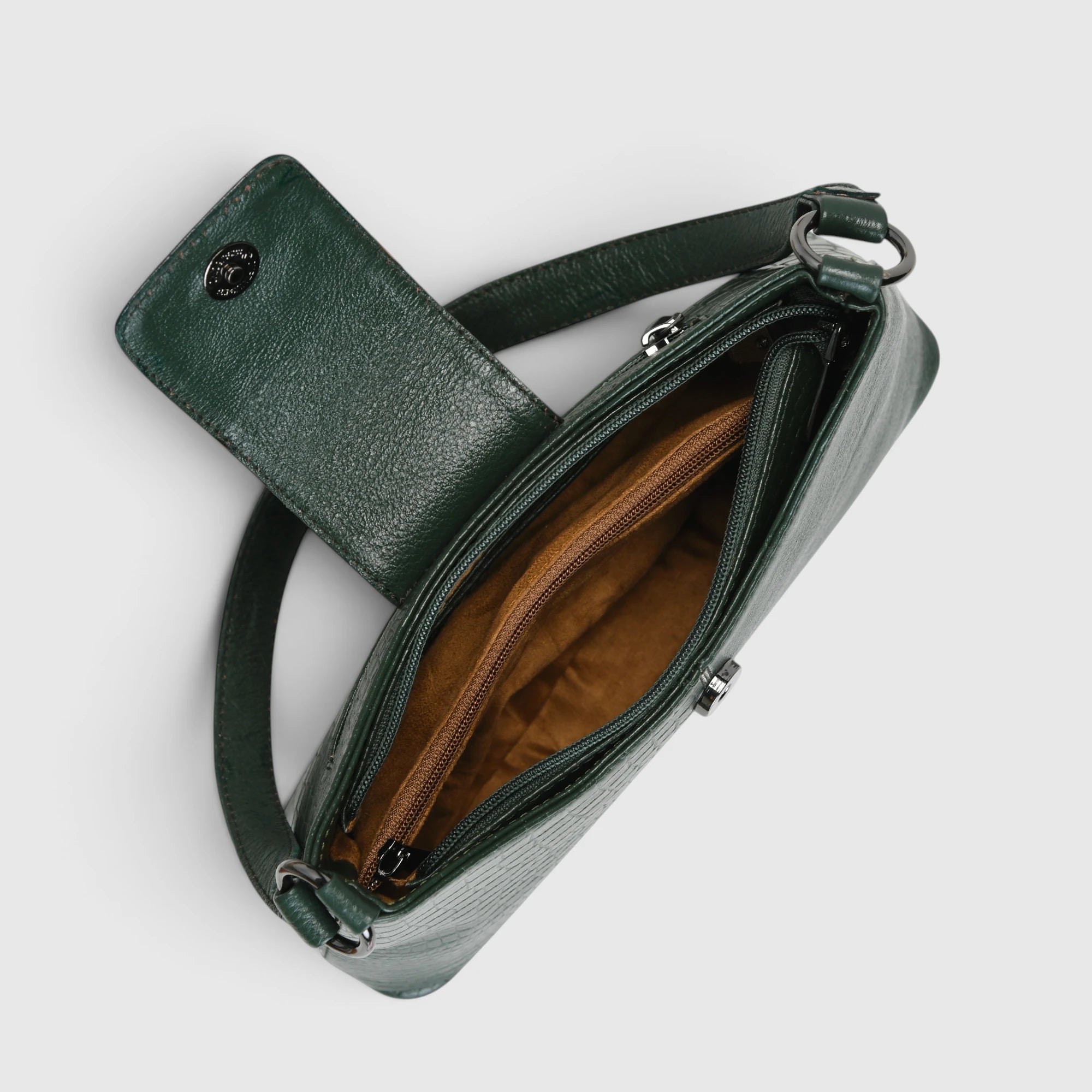 Luna Croco Full Grain Leather Handbag – Forest Green