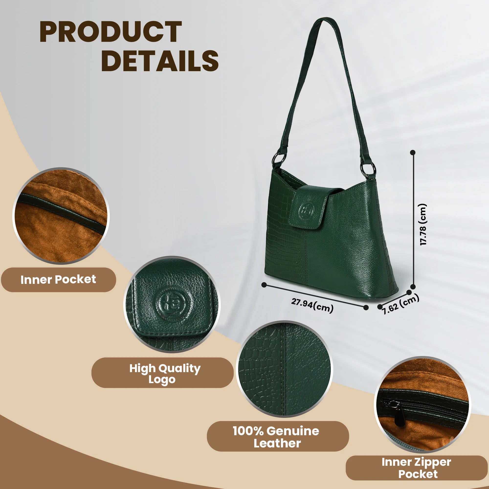 Luna Croco Full Grain Leather Handbag – Forest Green