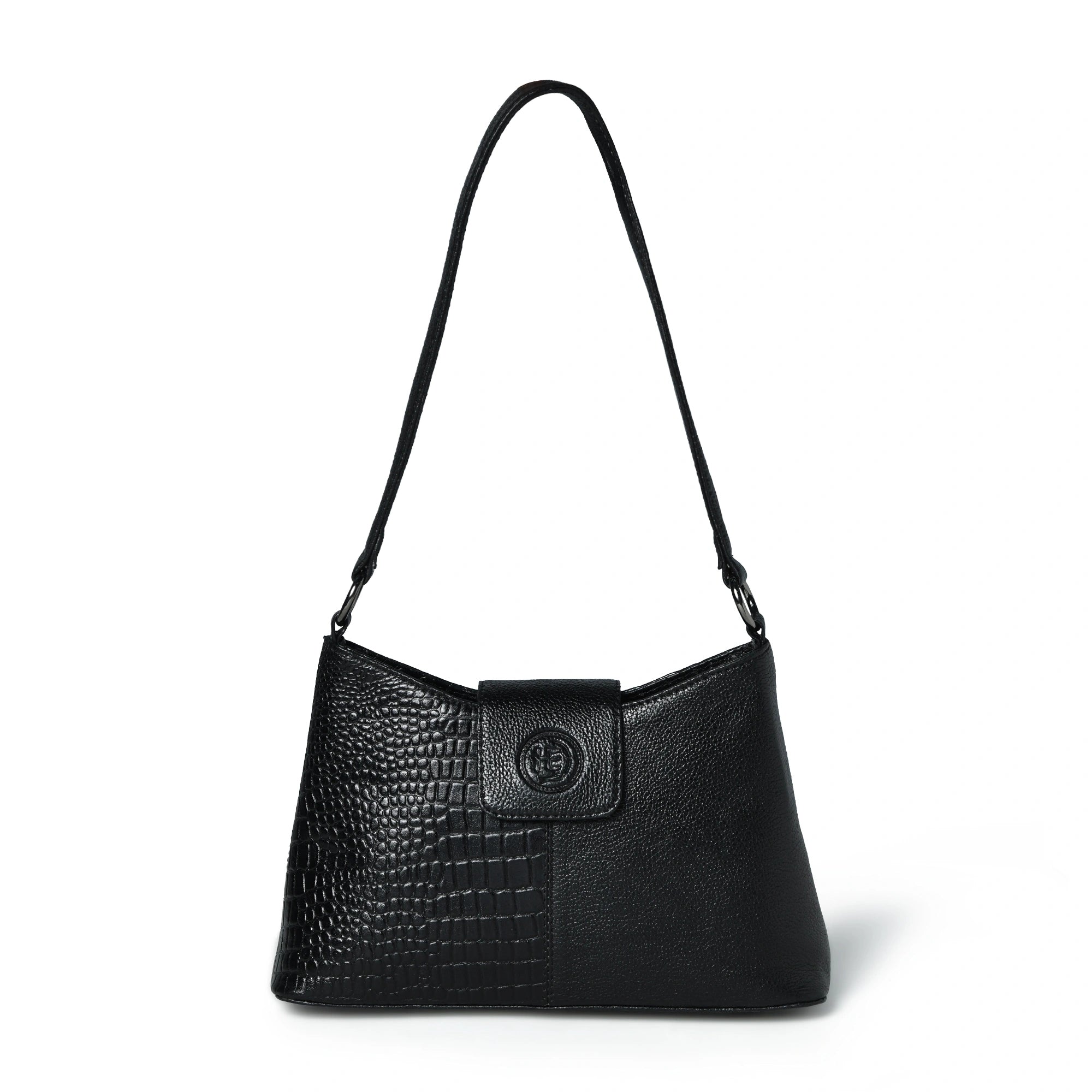 Luna Croco Full Grain Leather Handbag – Black colour