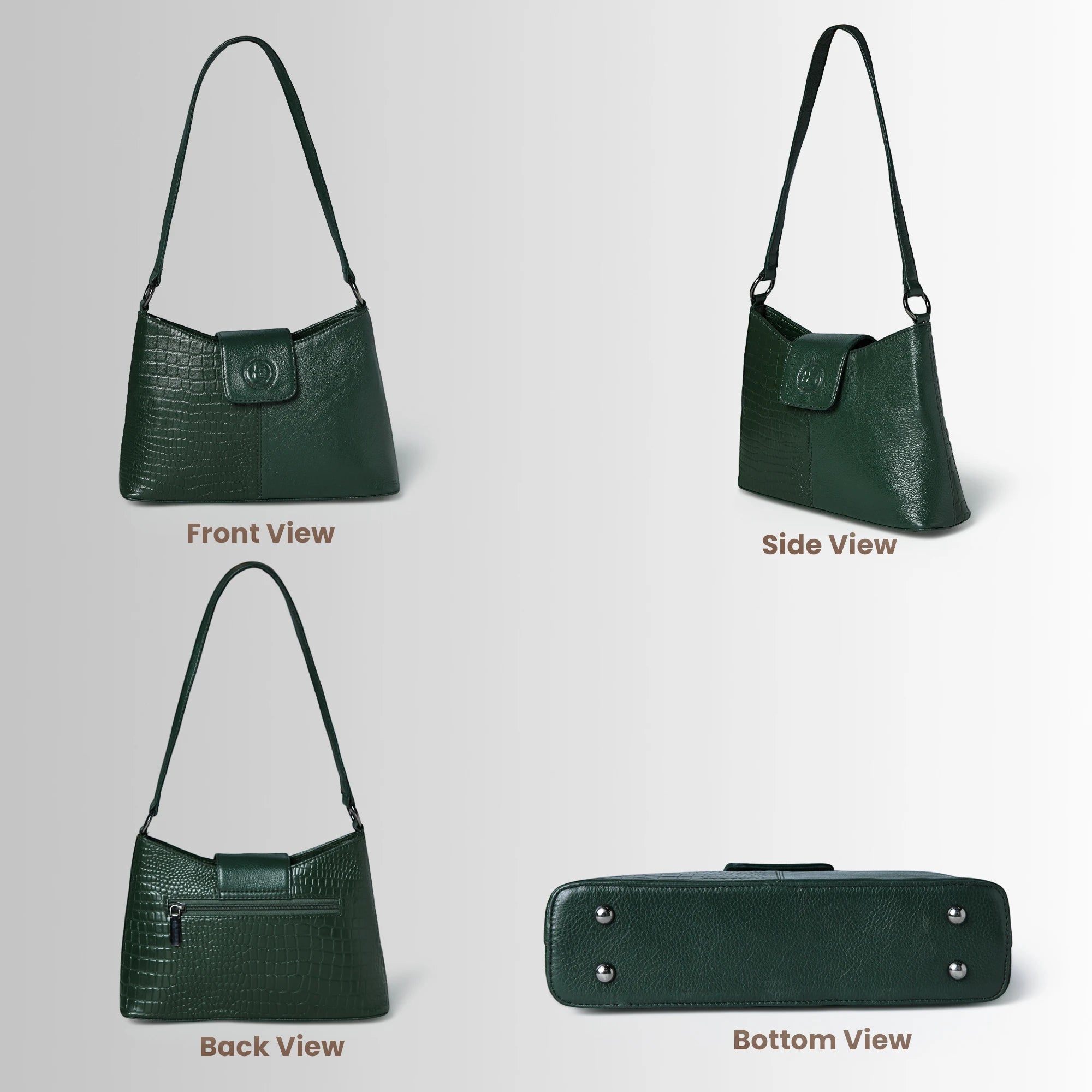 Luna Croco Full Grain Leather Handbag – Forest Green