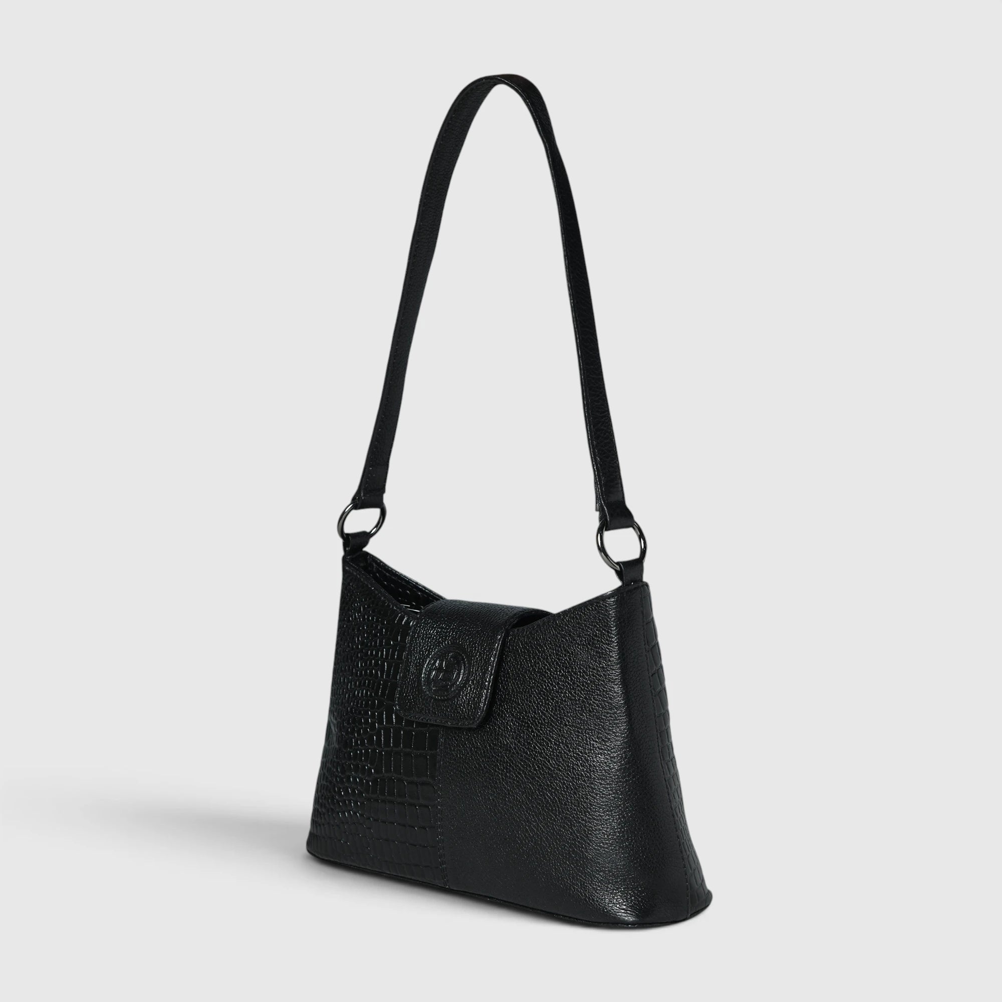 Luna Croco Full Grain Leather Handbag – Black colour