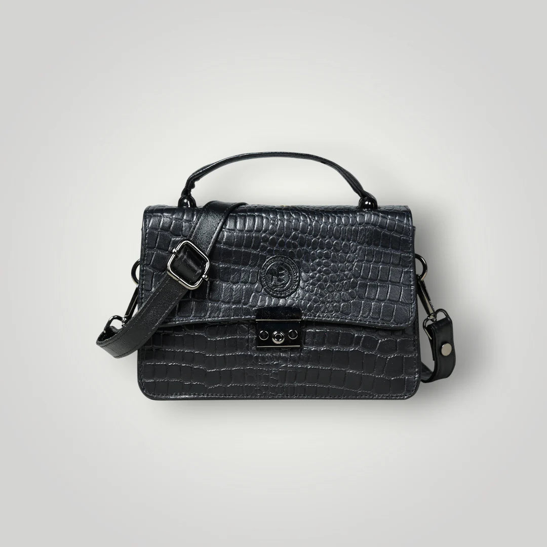 Imperial Croc Luxe Satchel Bag - Black Colour