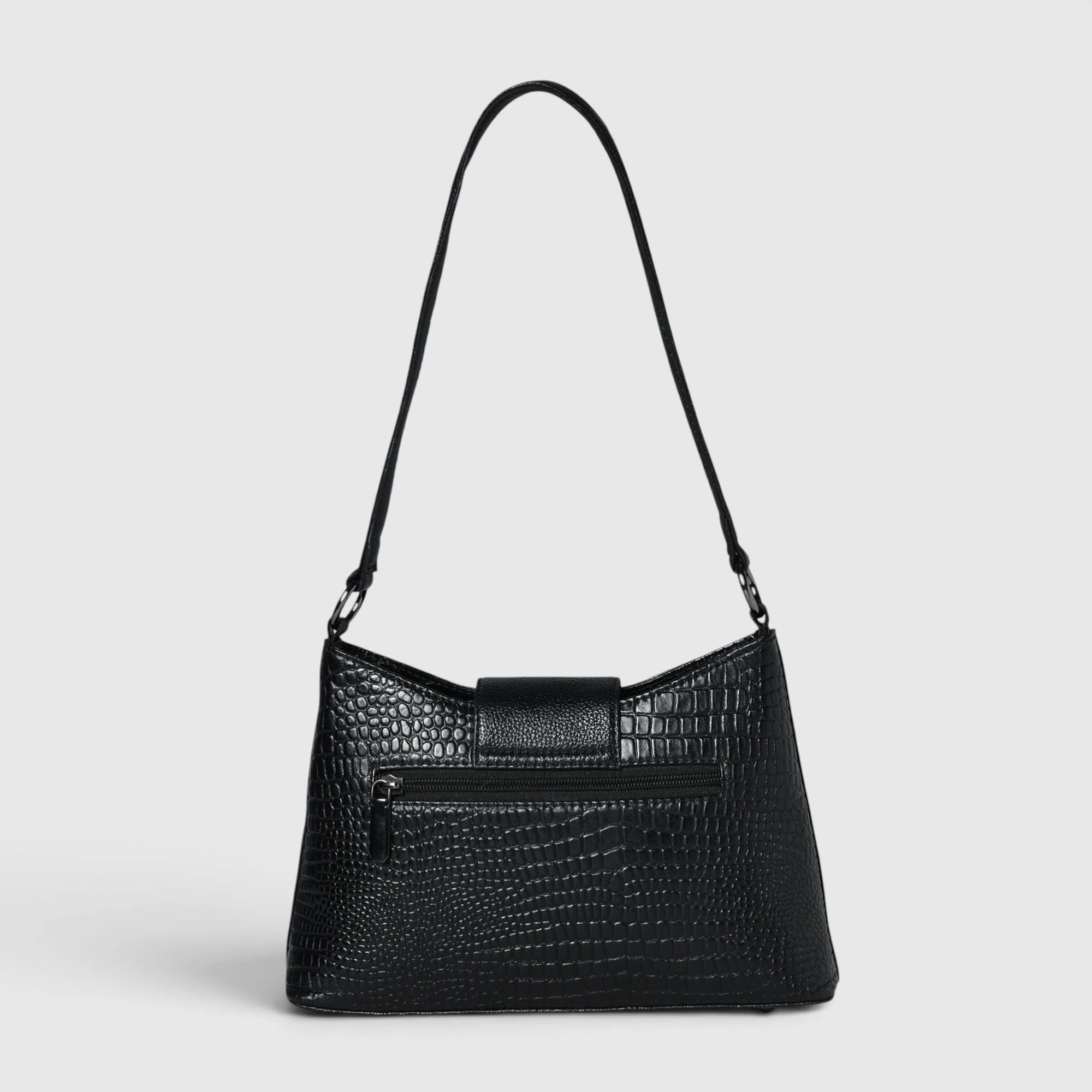 Luna Croco Full Grain Leather Handbag – Black colour