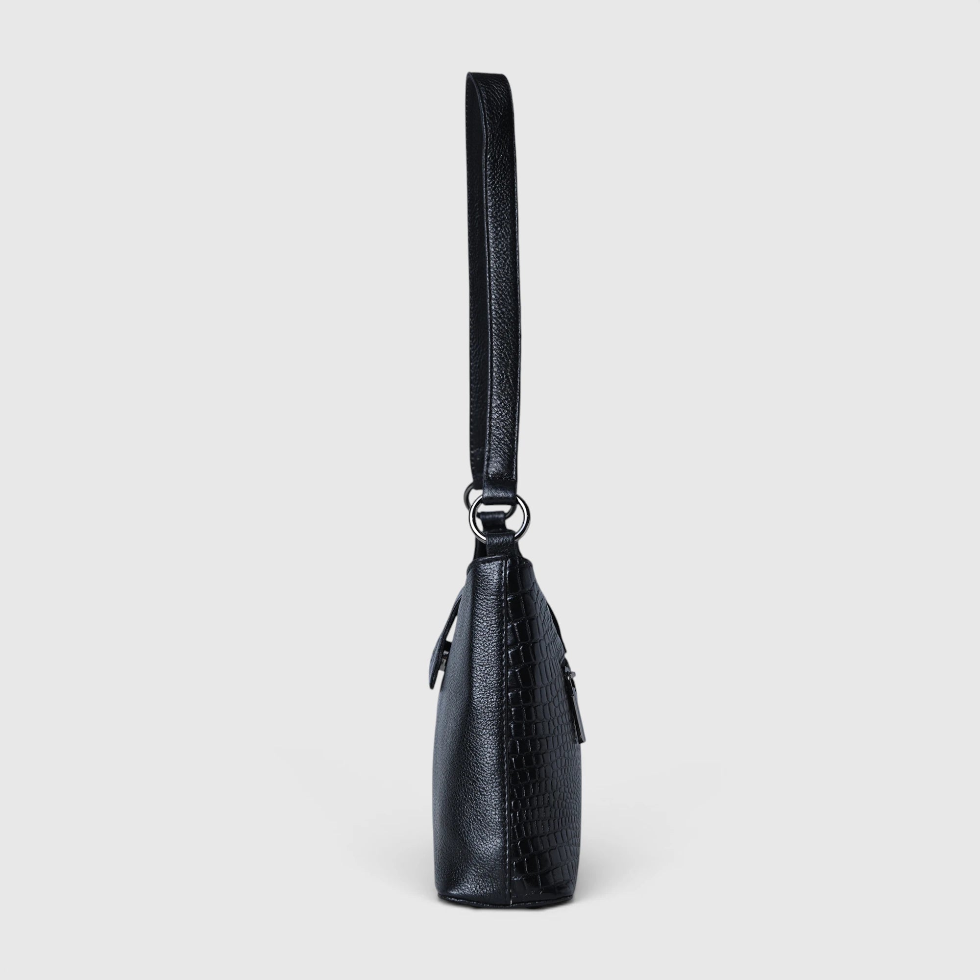 Luna Croco Full Grain Leather Handbag – Black colour