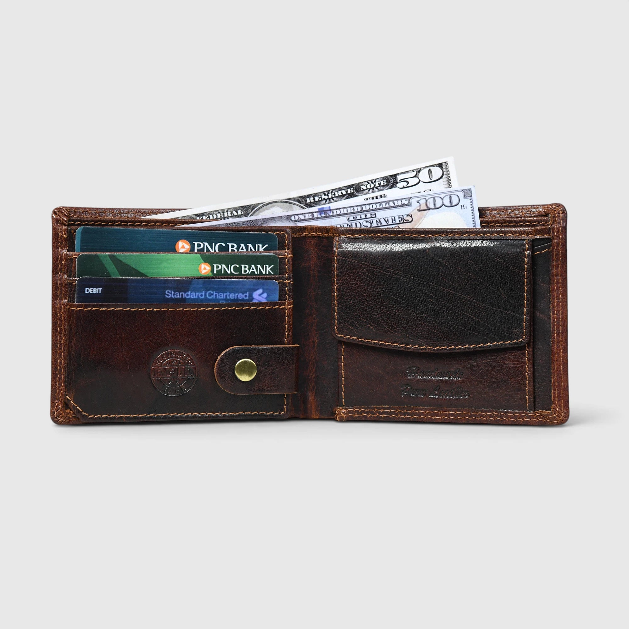 Falcon Ridge Vintage Leather Bifold Wallet – Saddle Brown